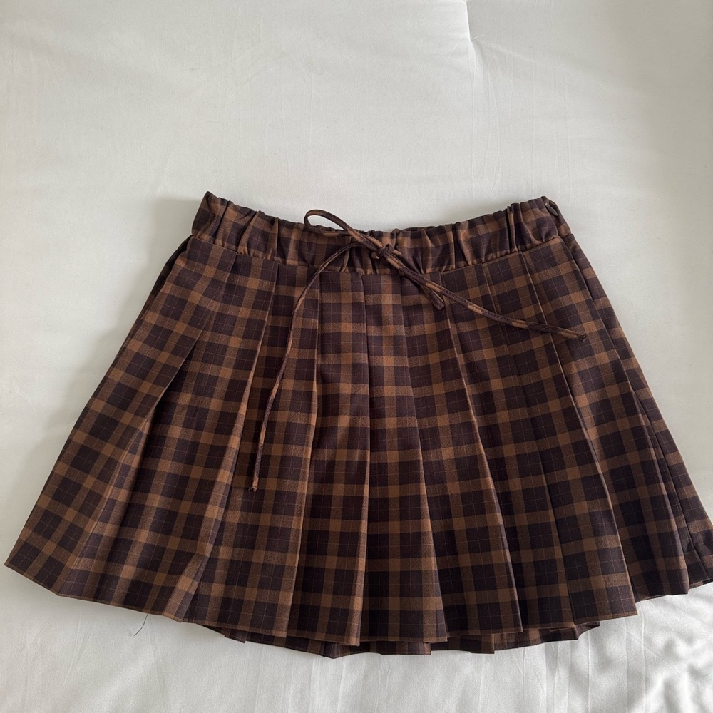 Zara Brown Skater Mini Skirt with Tie Front